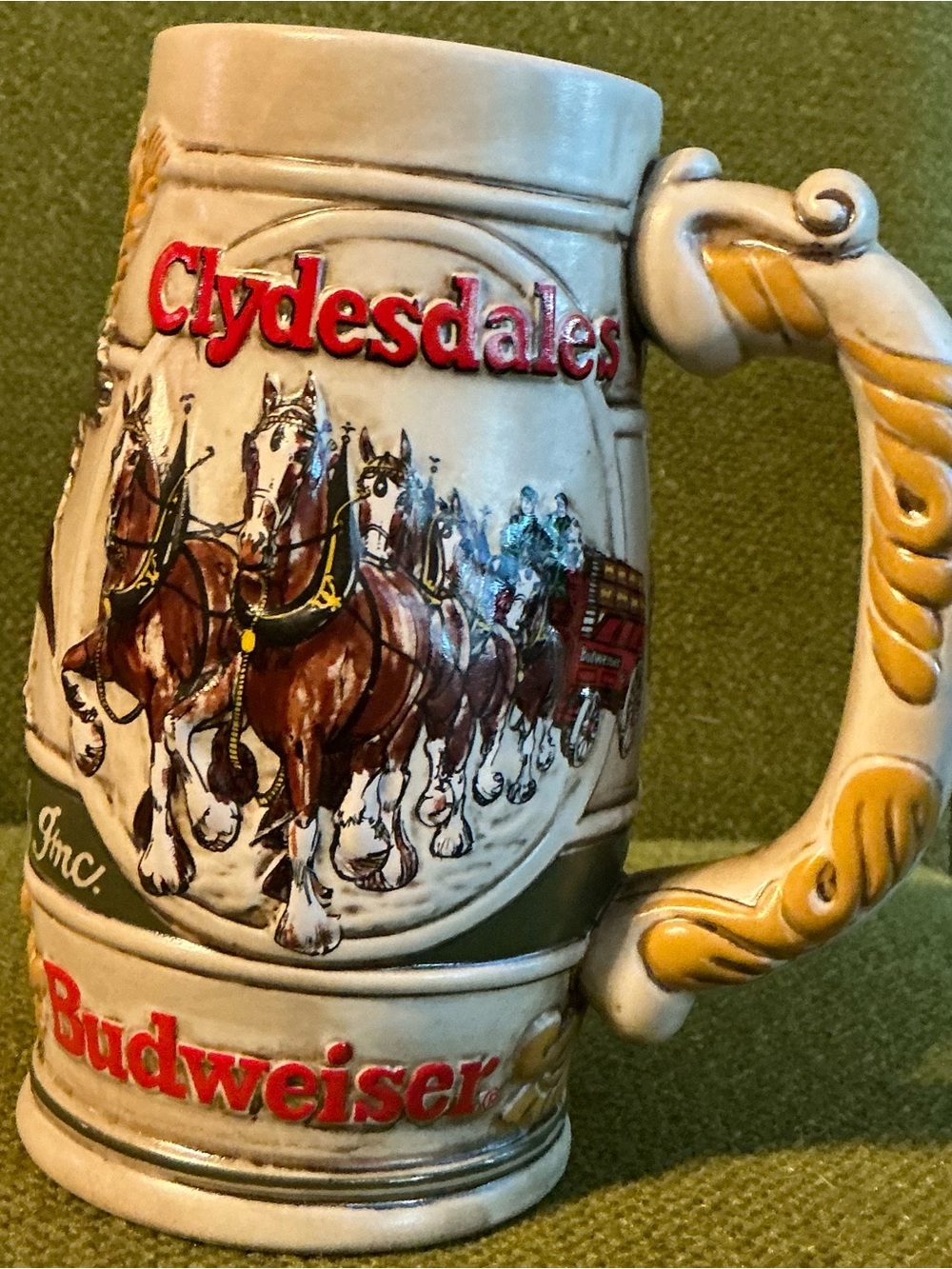Budweiser Ceramic Stein with Red Lettering and Brown Clydesdales